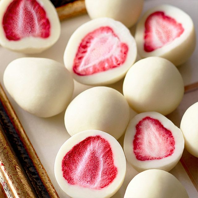 Kobe Frantz - White chocolate coating and strawberry centers