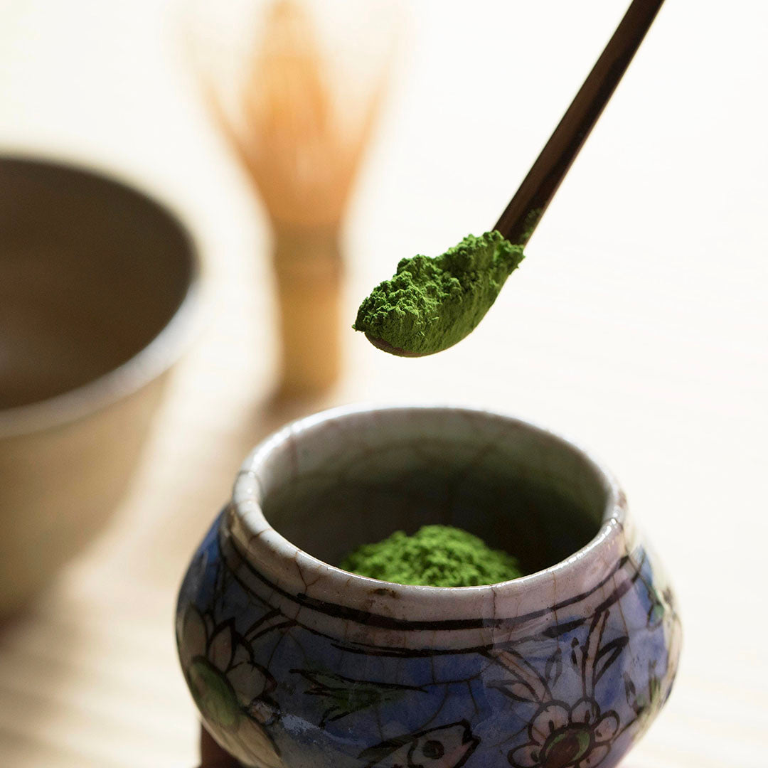 Smooth green matcha in a traditional tea bowl