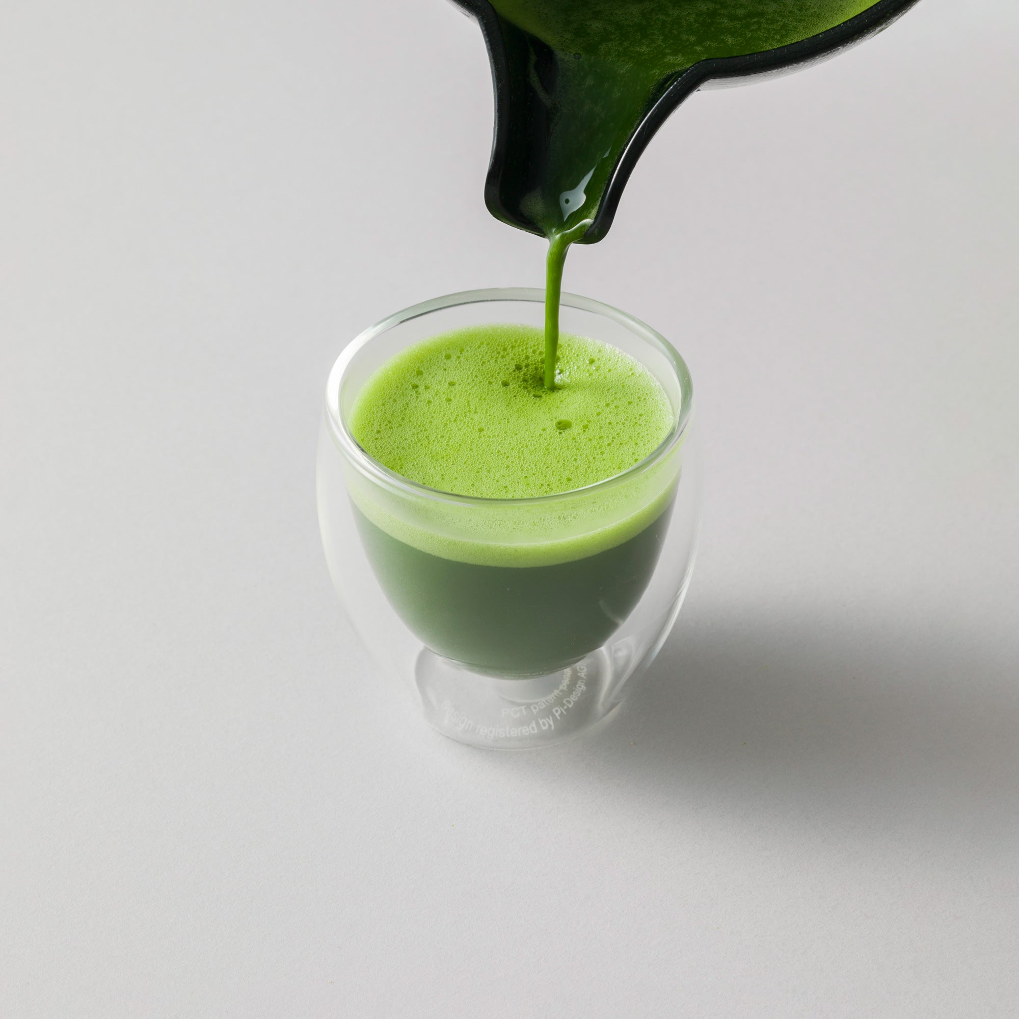 Fresh green Kyoto matcha poured into a glass